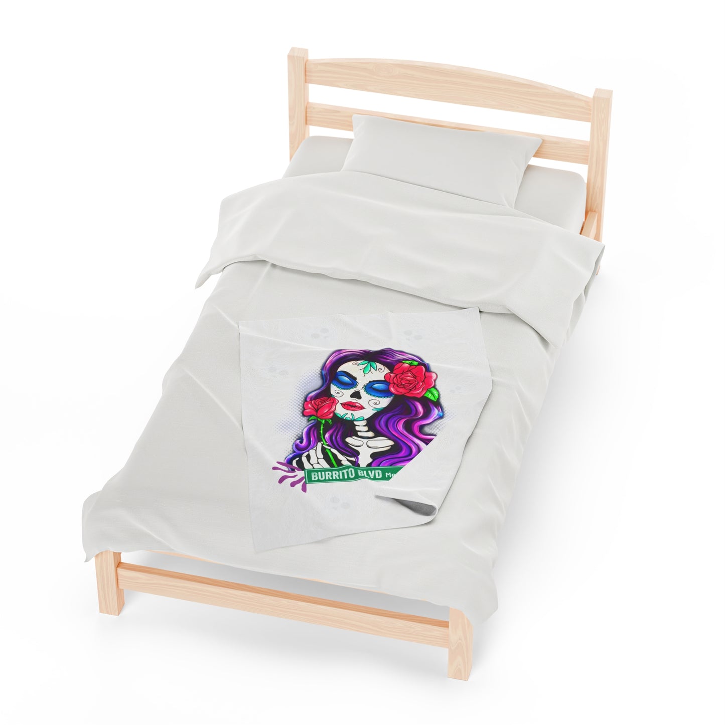 Burrito Blvd Rose Plush Blanket in White