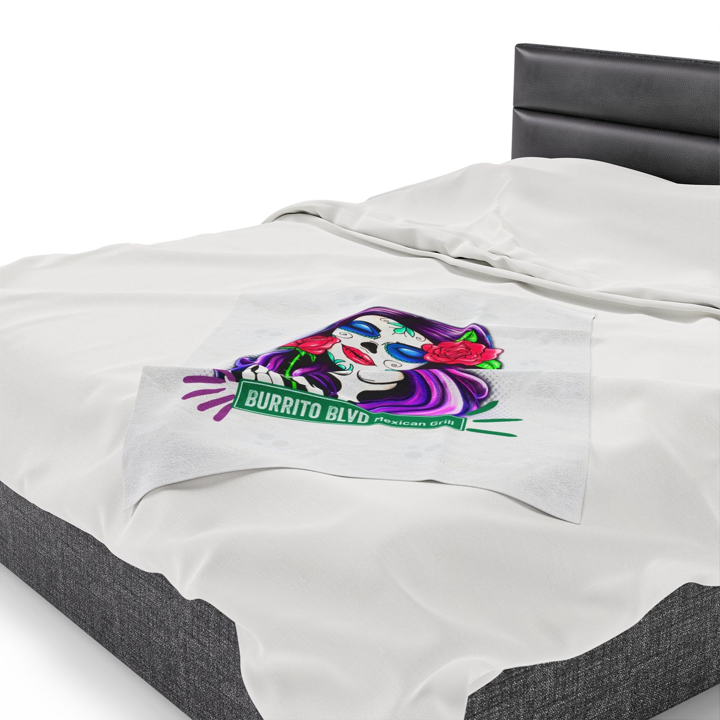 Burrito Blvd Rose Plush Blanket in White