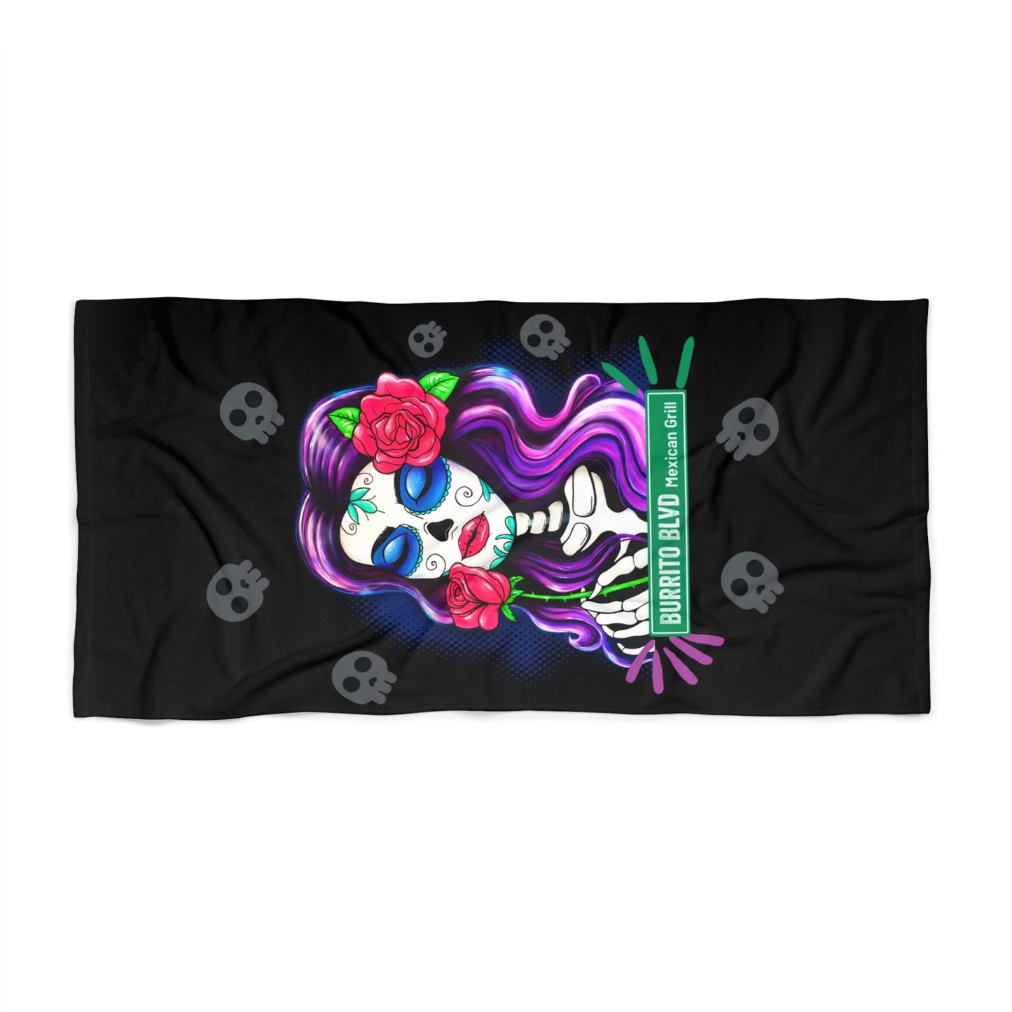 Burrito Blvd Girl Beach Towel in Black