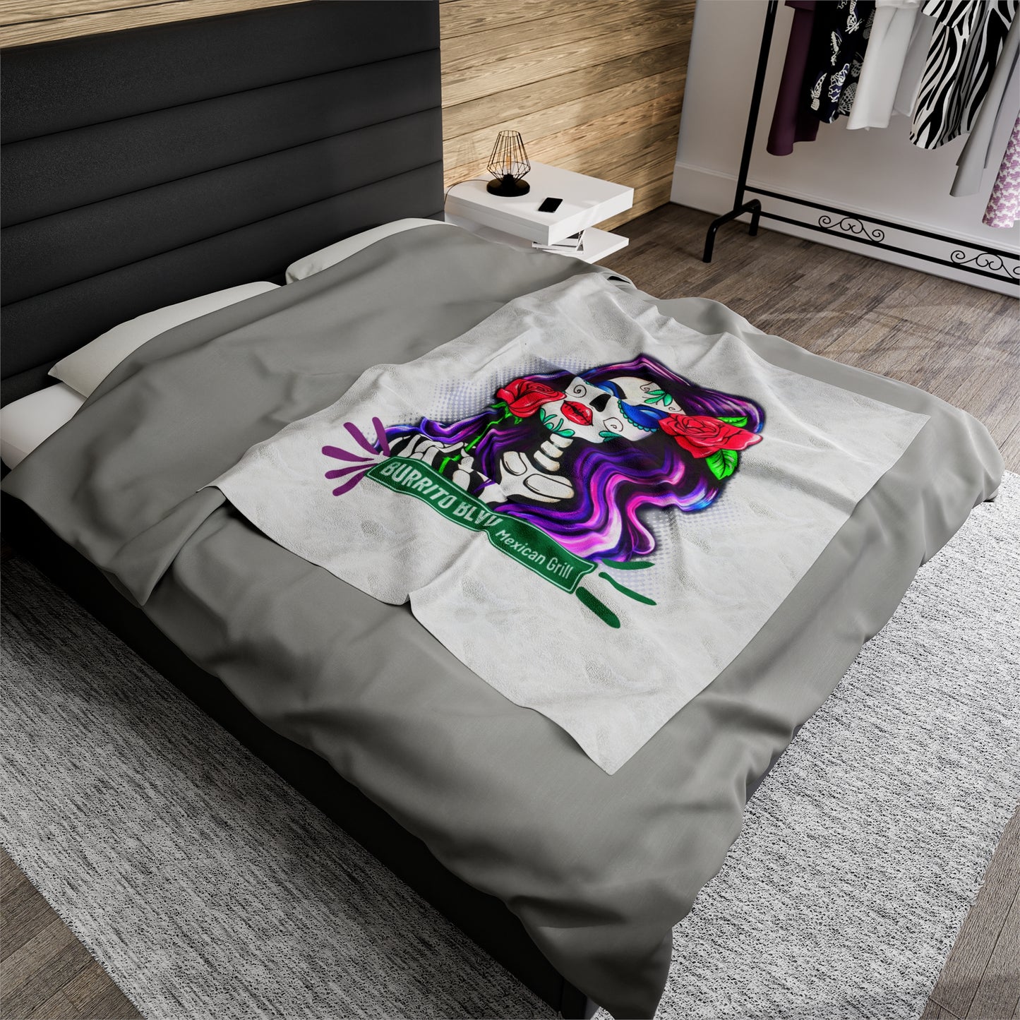 Burrito Blvd Rose Plush Blanket in White
