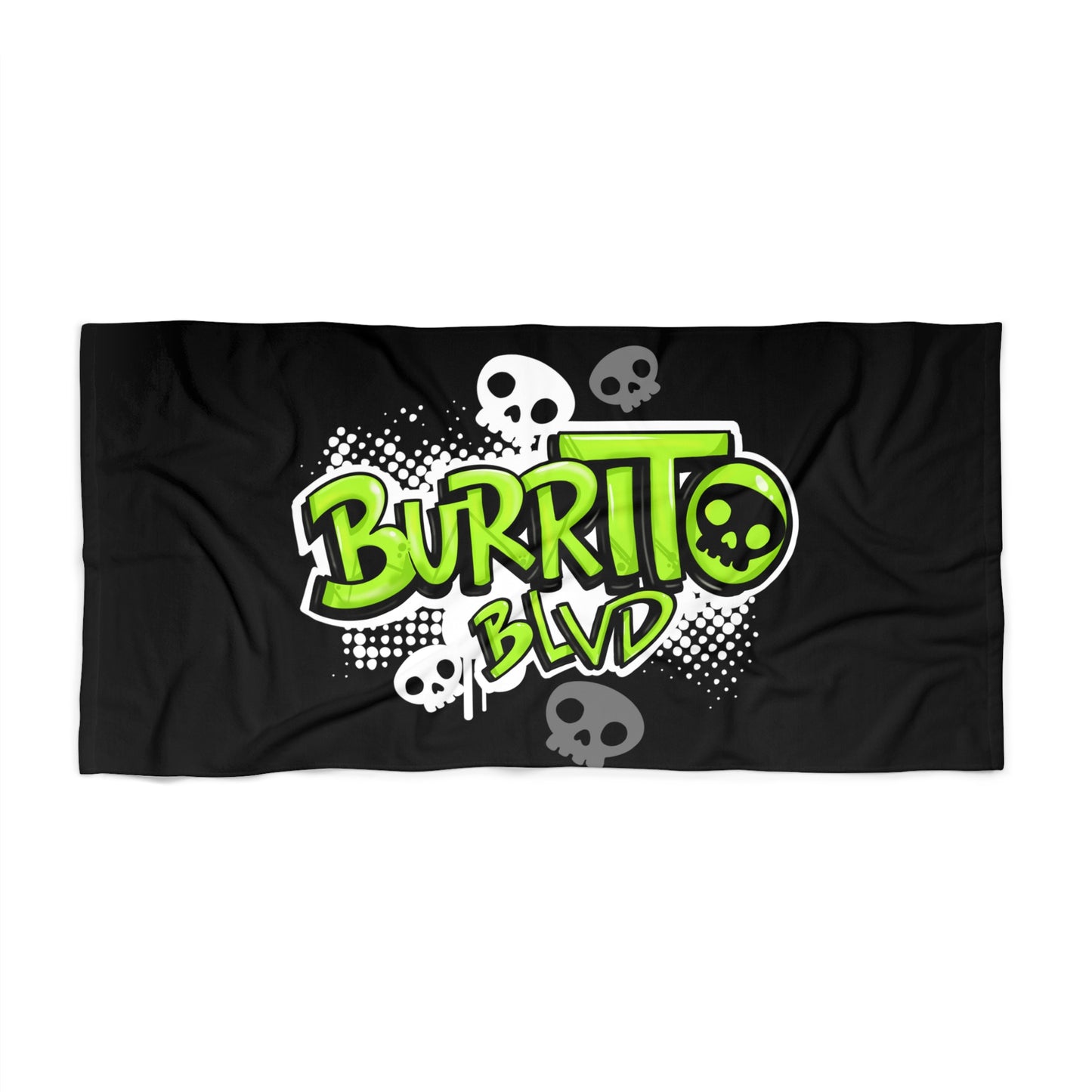Burrito Blvd Sculls Beach Towel in Black