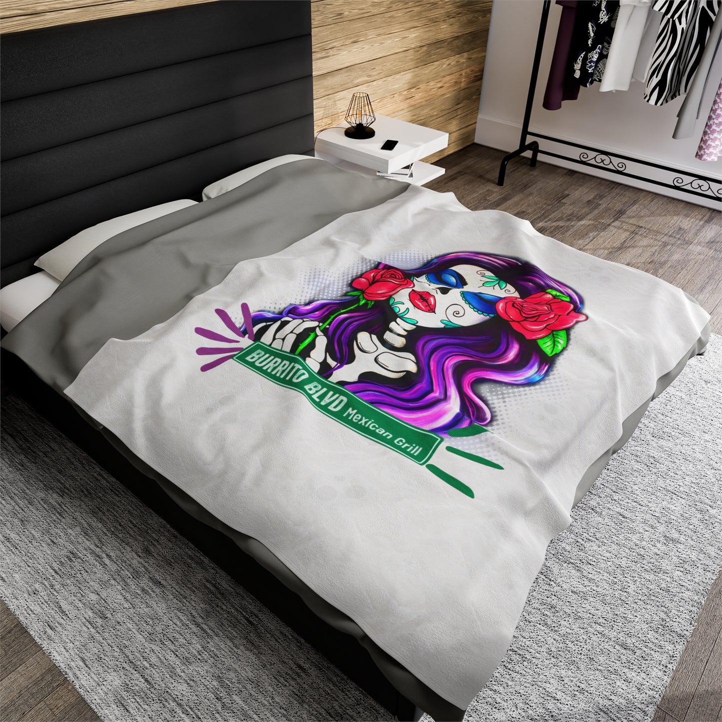 Burrito Blvd Rose Plush Blanket in White