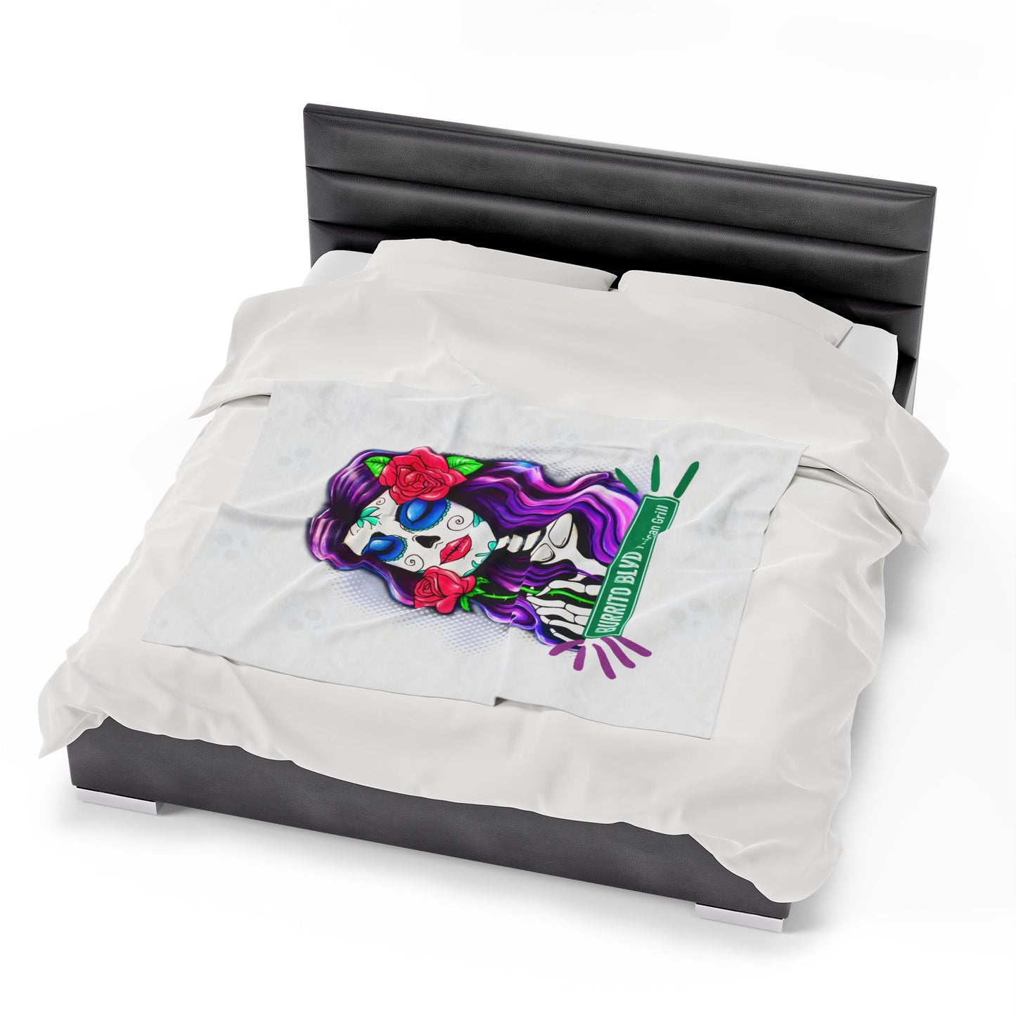 Burrito Blvd Rose Plush Blanket in White