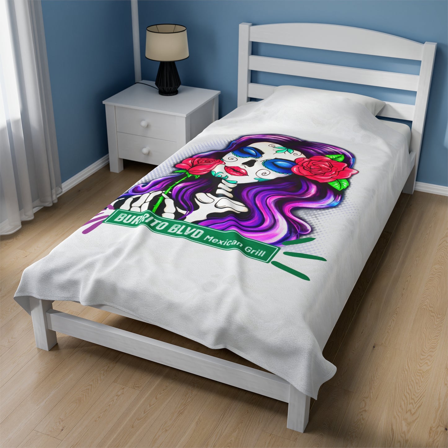 Burrito Blvd Rose Plush Blanket in White
