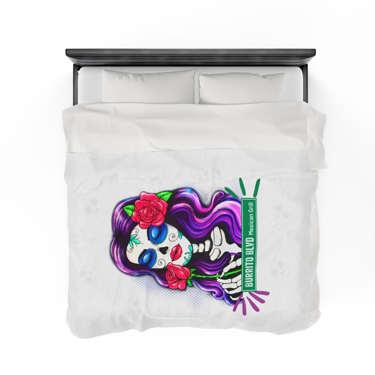 Burrito Blvd Rose Plush Blanket in White