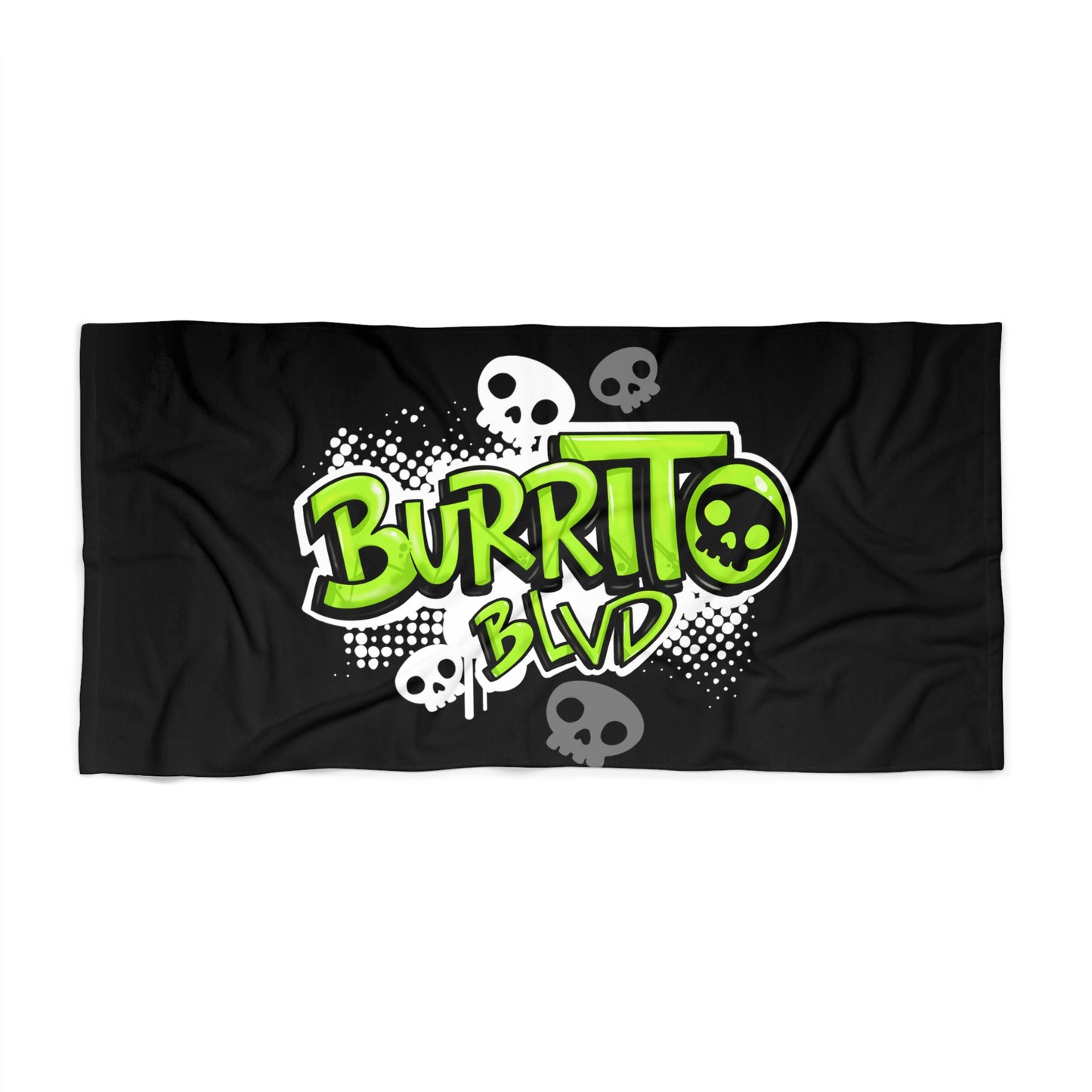 Burrito Blvd Sculls Beach Towel in Black