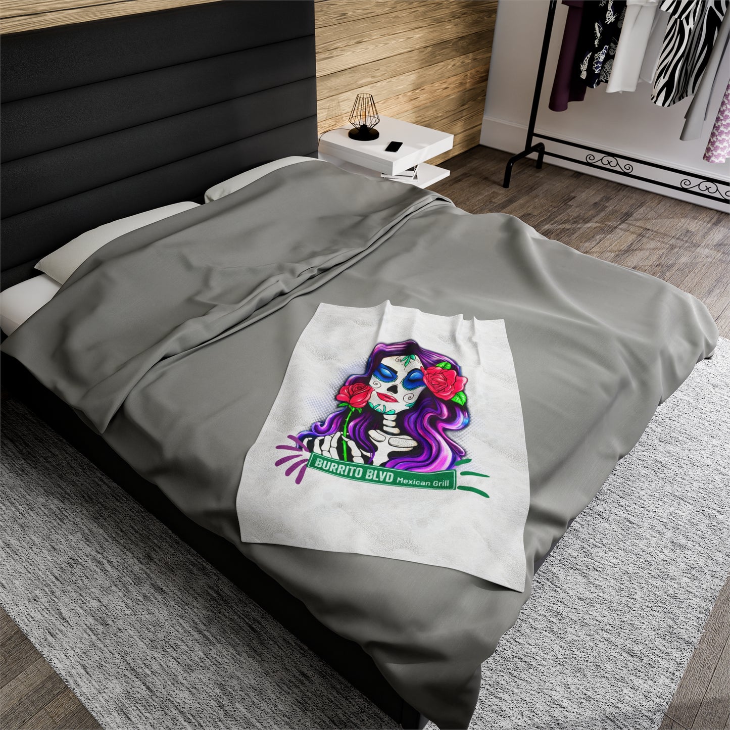 Burrito Blvd Rose Plush Blanket in White