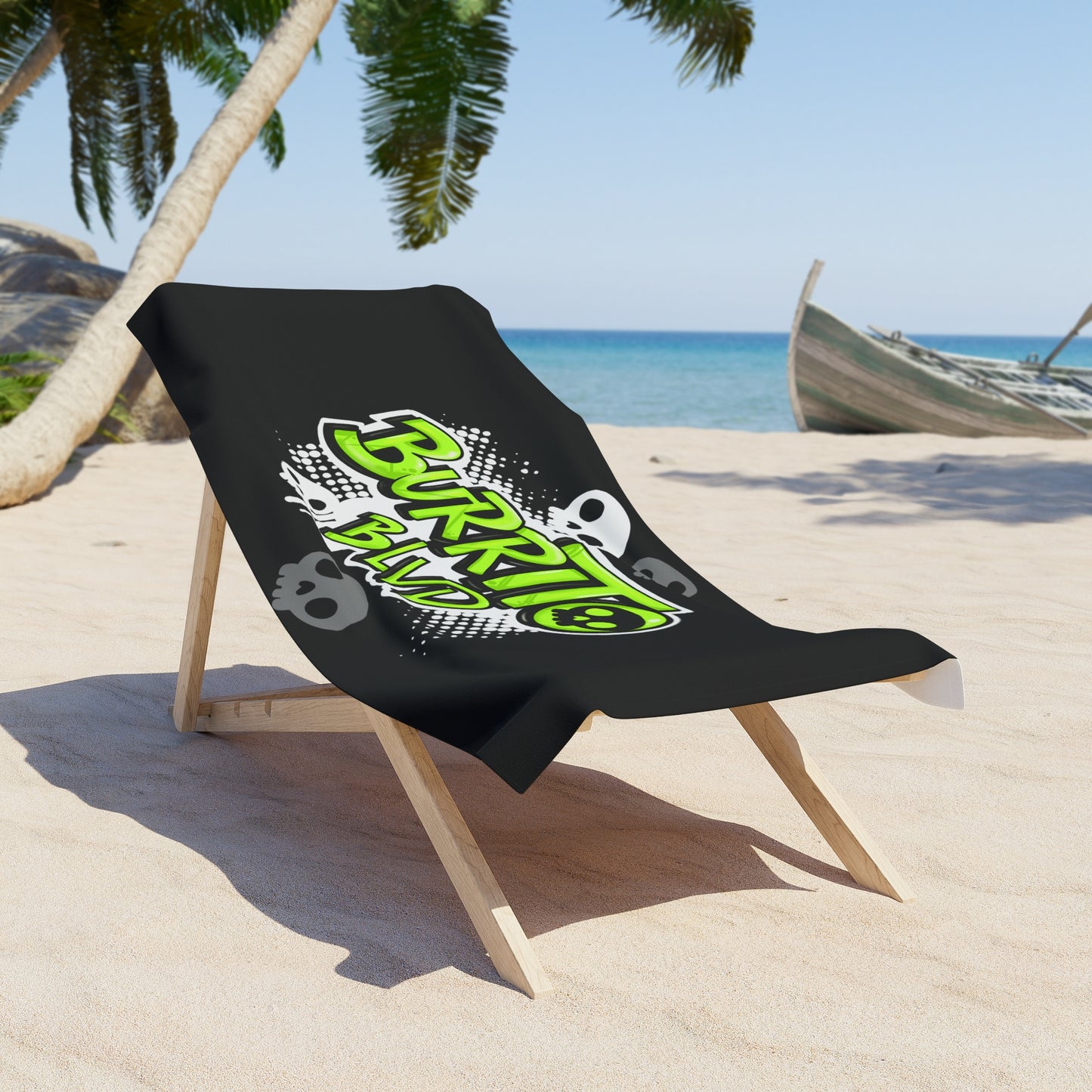 Burrito Blvd Sculls Beach Towel in Black