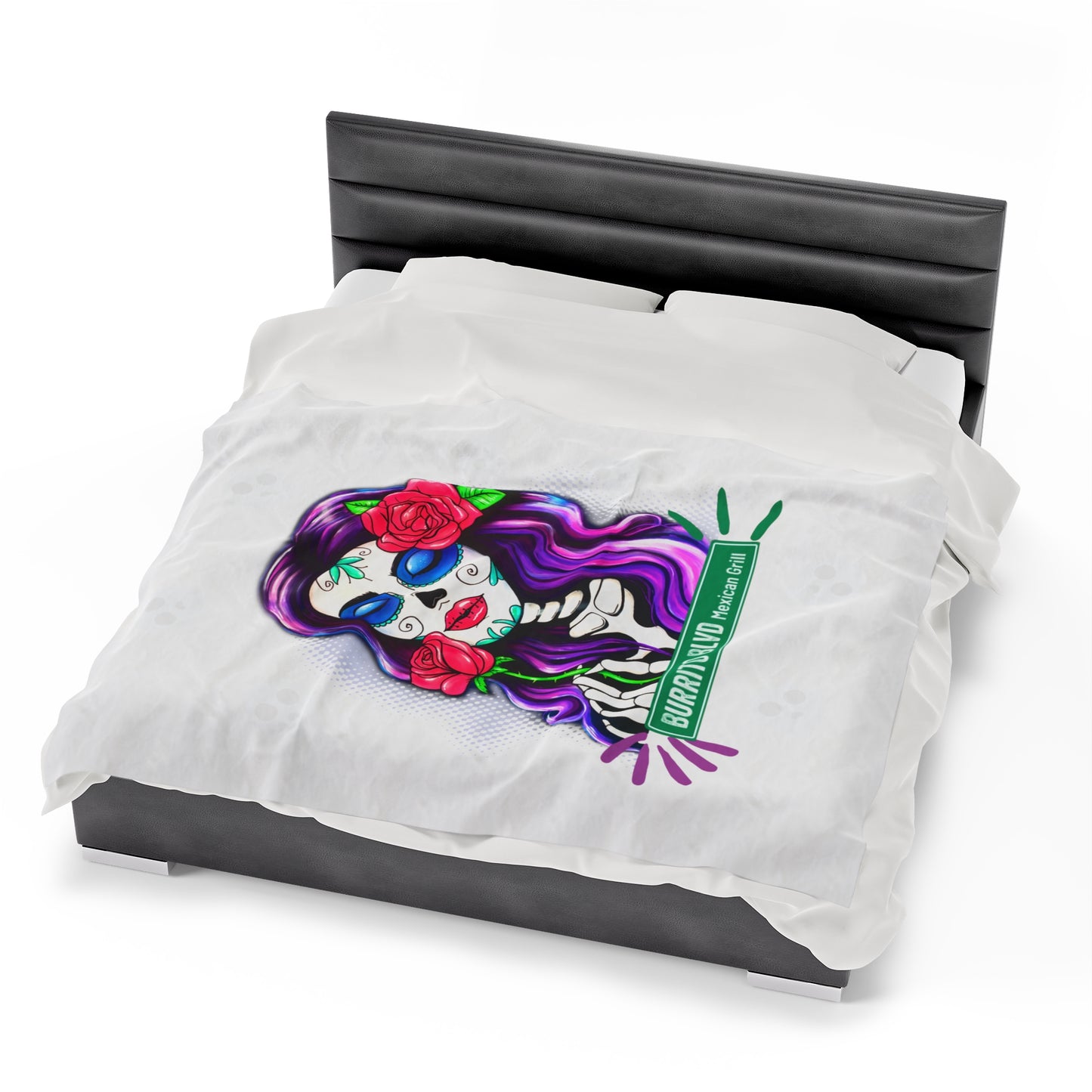 Burrito Blvd Rose Plush Blanket in White