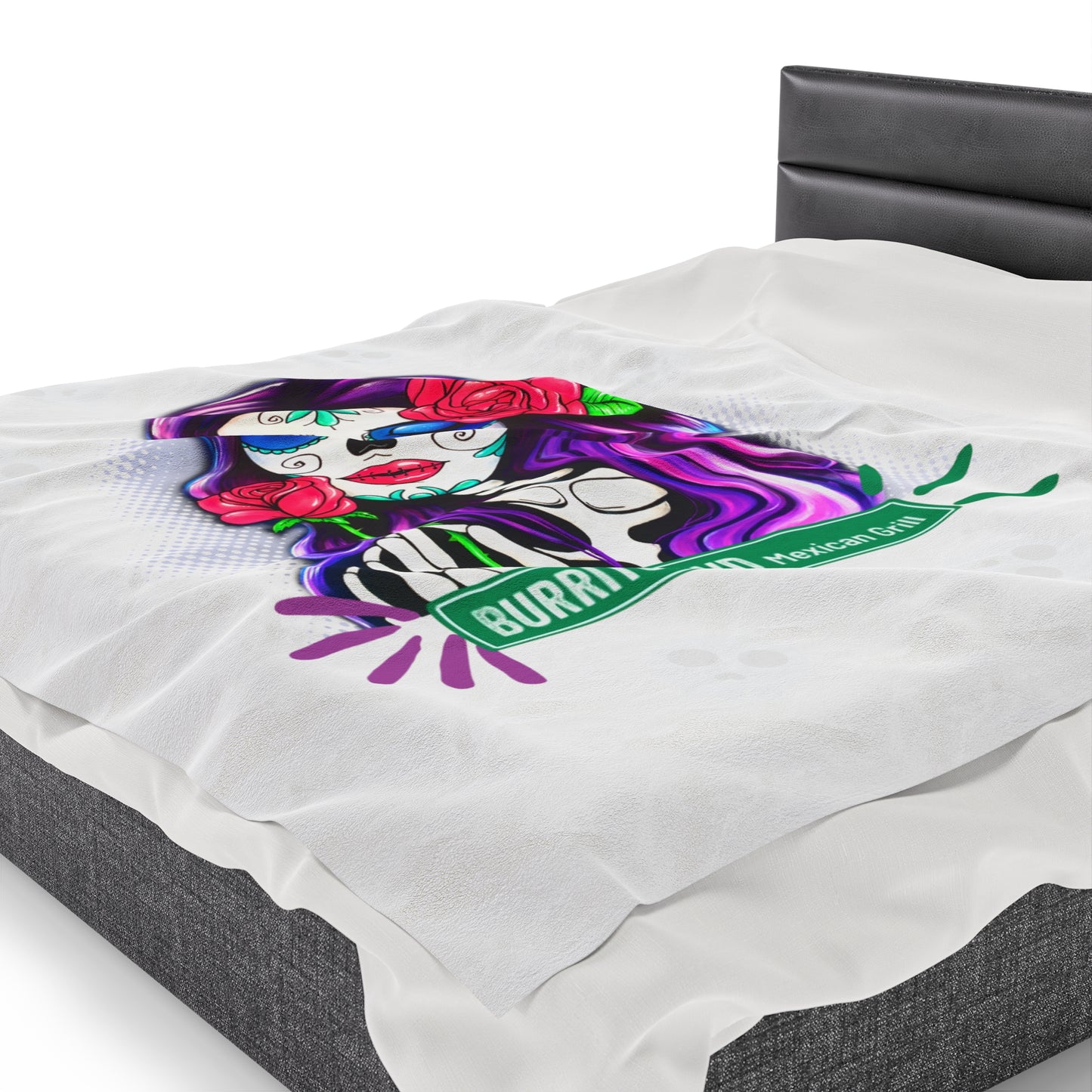 Burrito Blvd Rose Plush Blanket in White