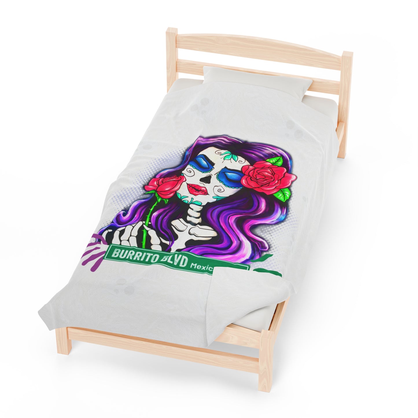 Burrito Blvd Rose Plush Blanket in White
