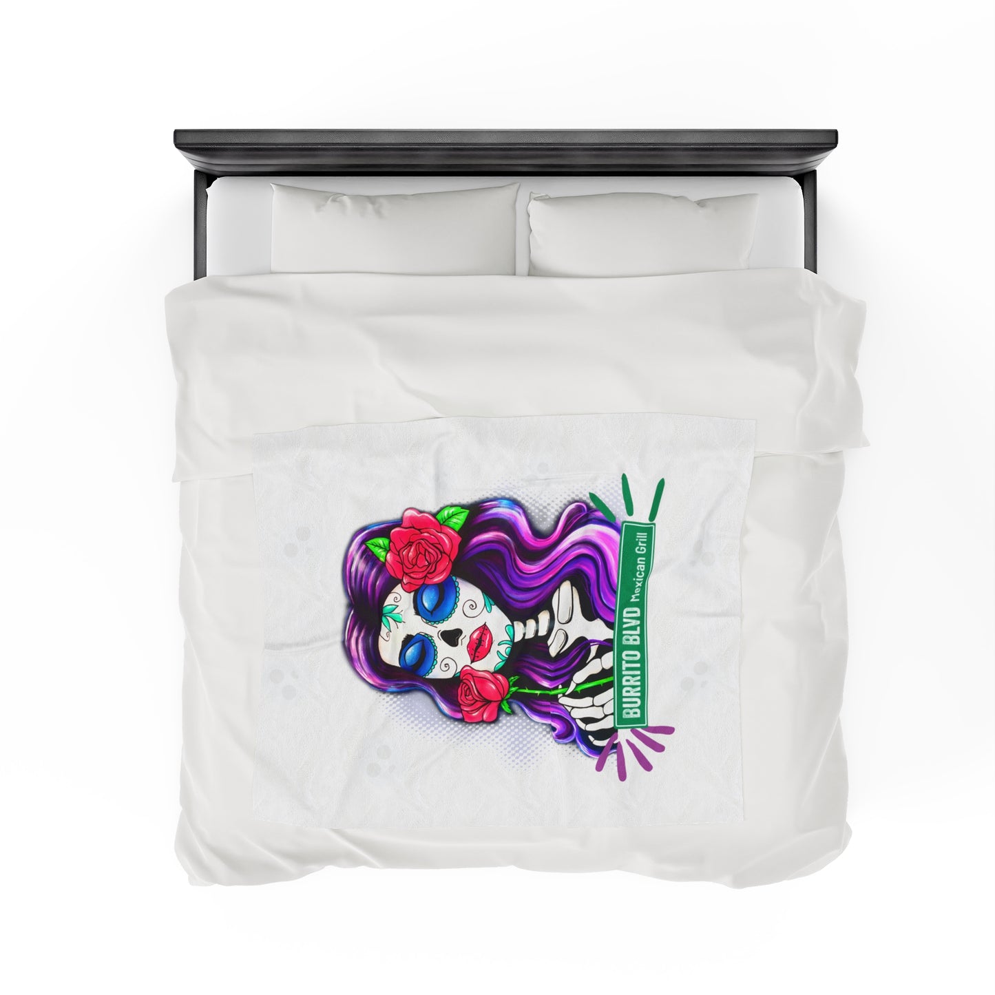 Burrito Blvd Rose Plush Blanket in White