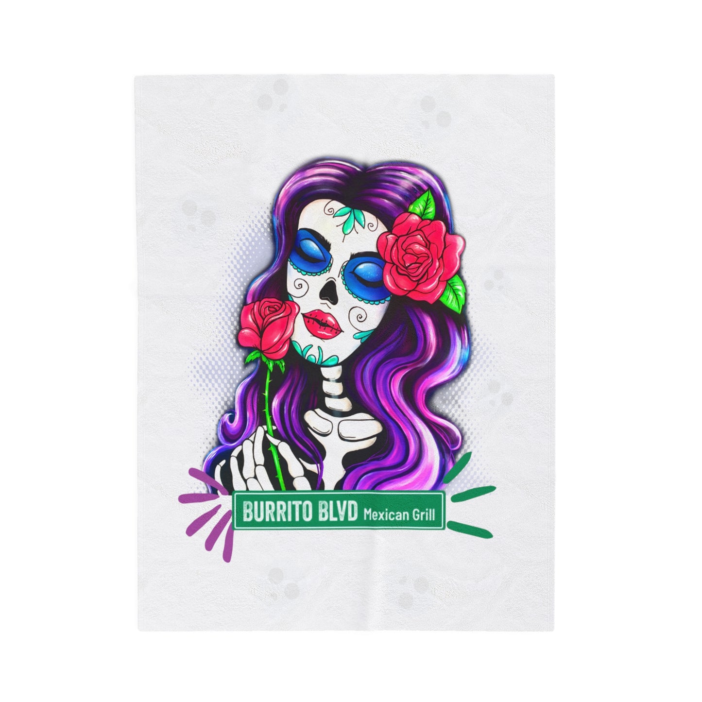 Burrito Blvd Rose Plush Blanket in White