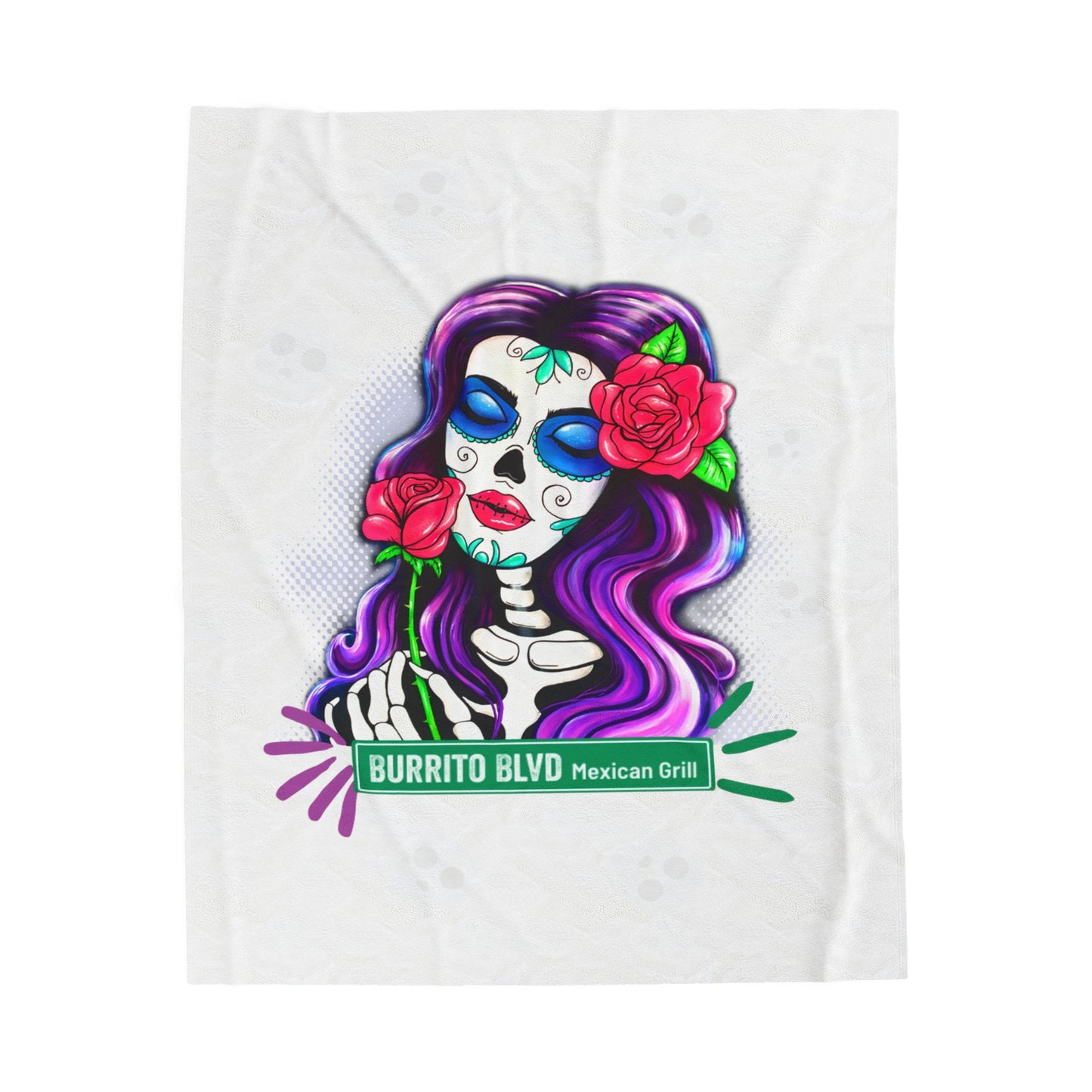 Burrito Blvd Rose Plush Blanket in White