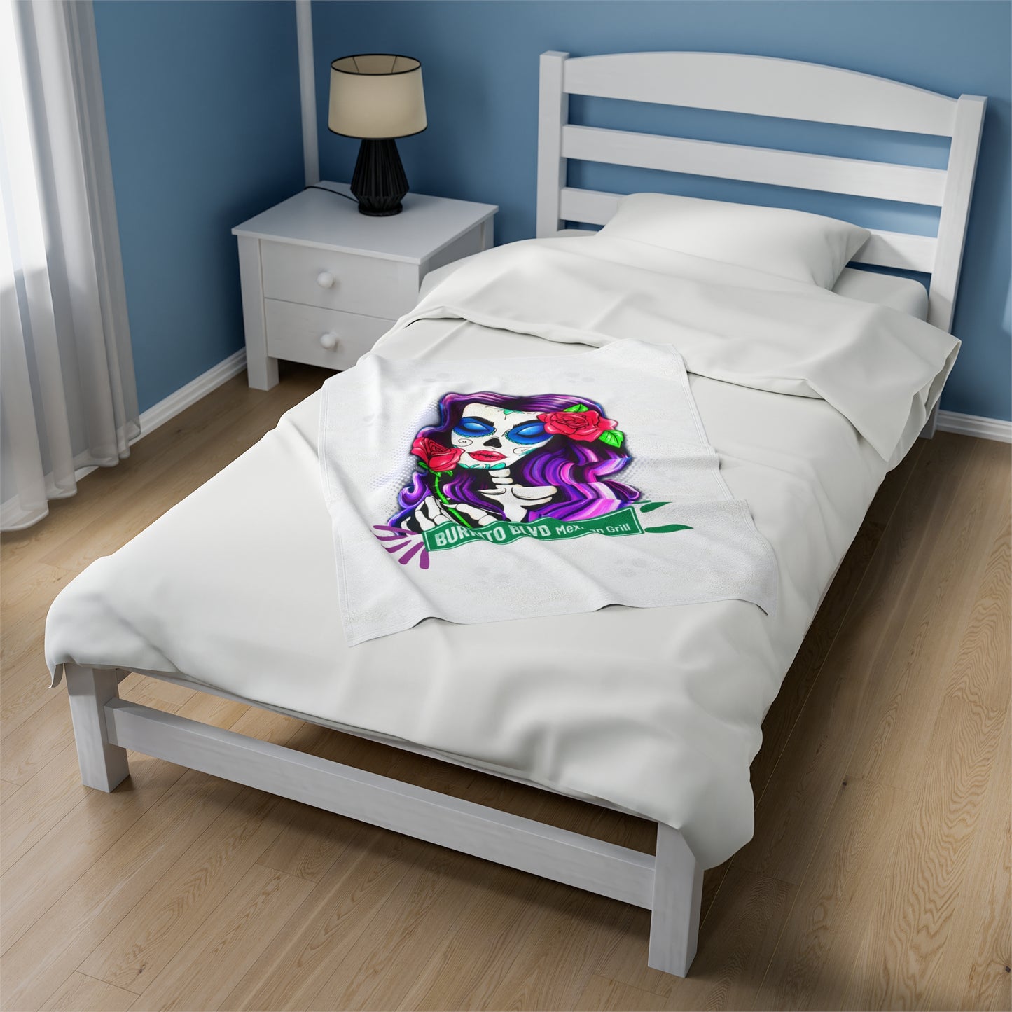 Burrito Blvd Rose Plush Blanket in White